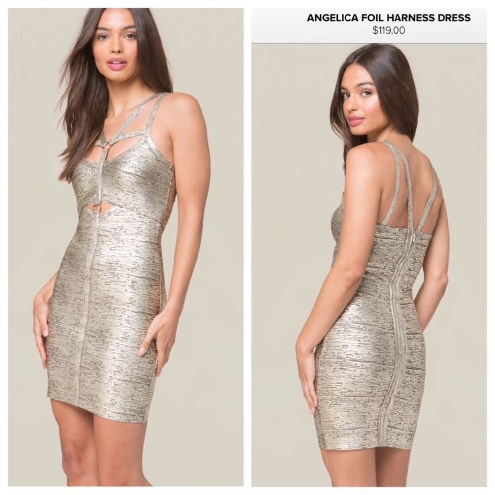 bebe-- Angelica Foil Harness Dress